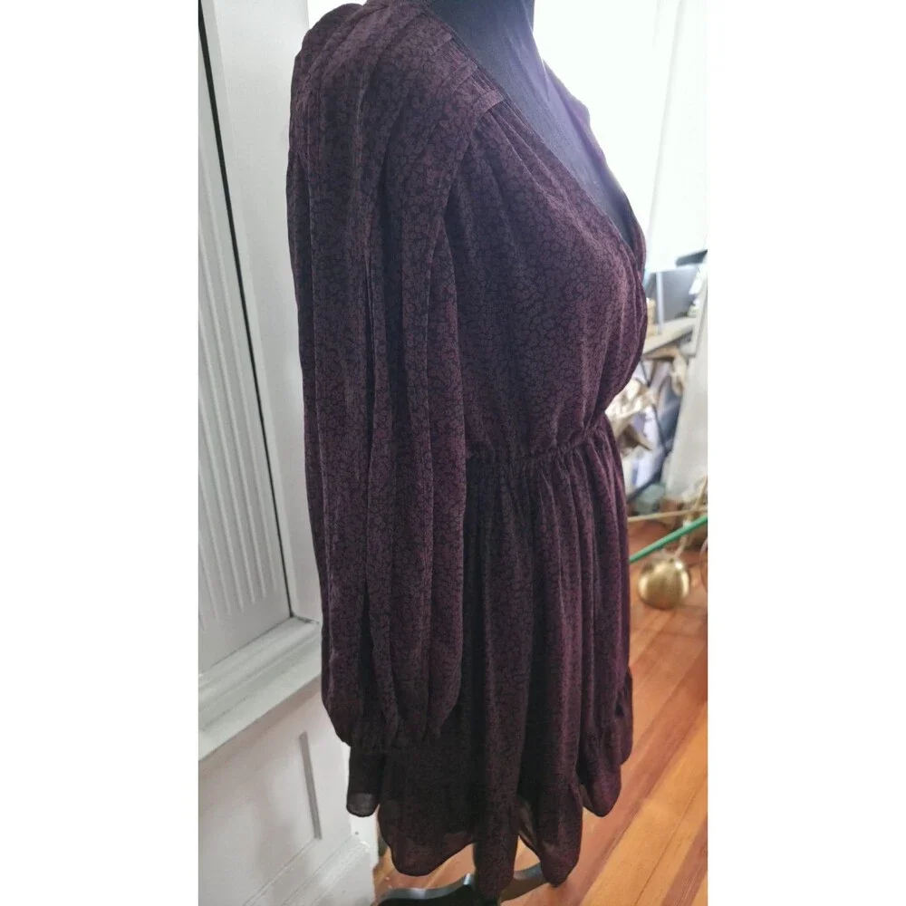 Madewell Women's M Burgundy Black Floral (Re)sourced Georgette Faux-Wrap Mini